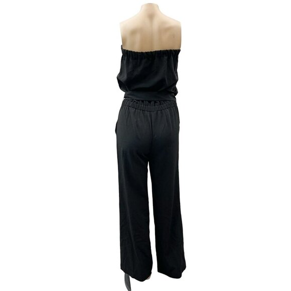 Ann Taylor Loft Belted‎ Tie Waist Strapless Straight Leg Black Jumpsuit Women XS - Picture 2 of 12